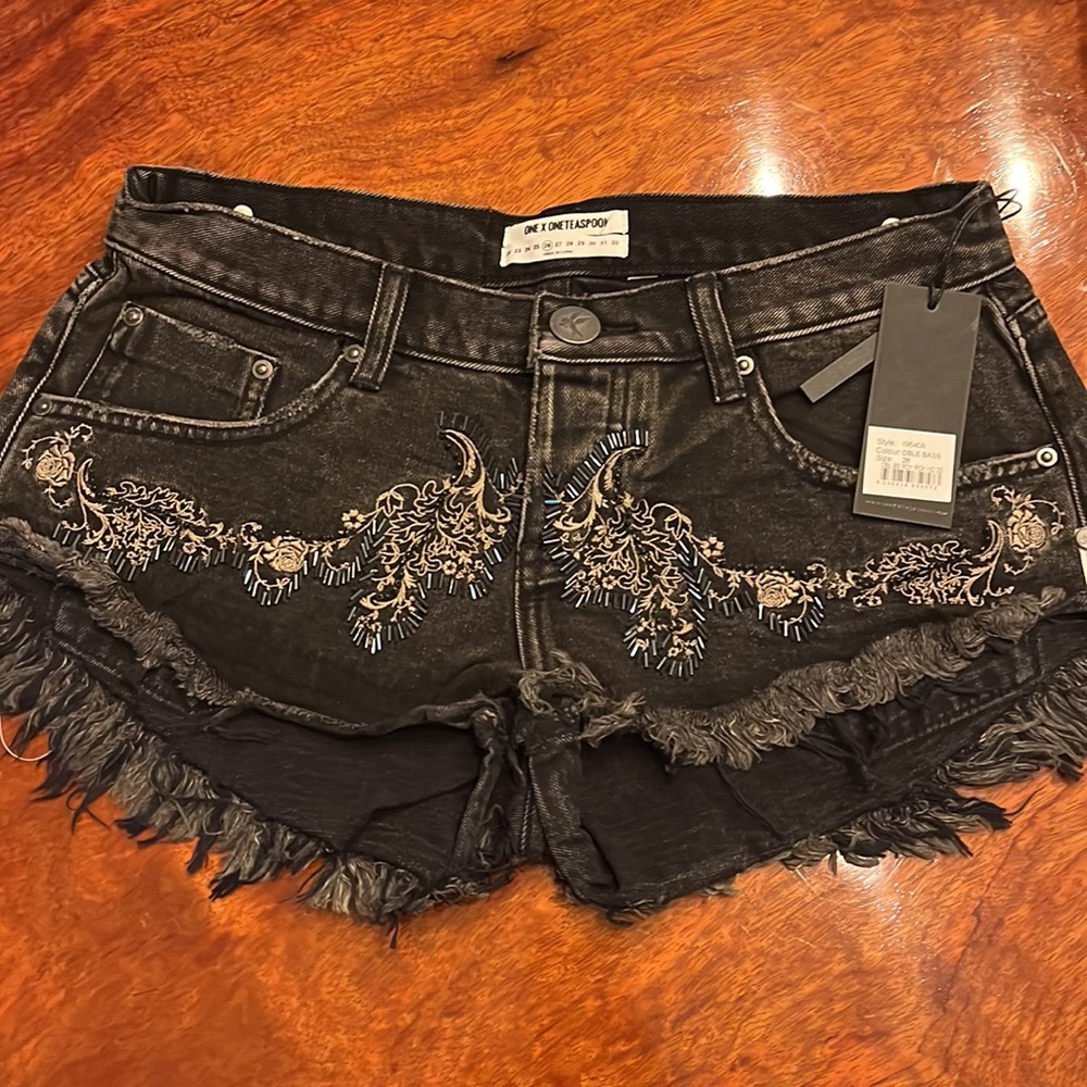 NWT One Teaspoon No 2 Double Bass Roy Rick Shortie Shorts Low Waist Curve Hem